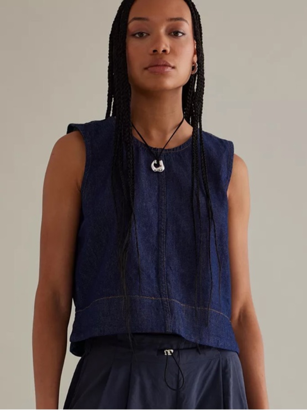 PILCRO denim shell TANK sleeveless top VEST blue ANTHROPOLOGIE large - Picture 7 of 8